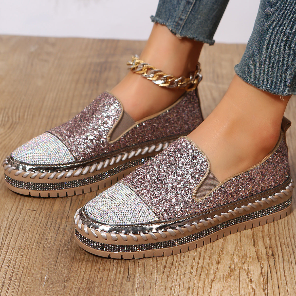 Owlkay Large Size Casual Shoes Women 2023 Spring New Loafers Thick Bot