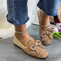 Owlkay Crystal Bow Flat Breathable Loafers