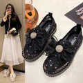 Owlkay2023 Spring and Summer Single Shoes Thick Bottom LazyCasual Rhinestone Bow Version New Slip On