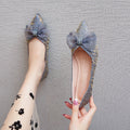 Owlkay Pointed Rhinestone Bow Flat Women's Shoes