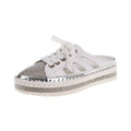 Owlkay 2021 New Flat Platform Half Slippers Bling Mules Crystals Lace-up Shoes