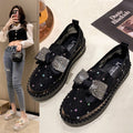 Owlkay Single Shoes Women's 2023 Spring New Slip-on Thick-soled Lazy Casual Rhinestone Bowknot Student Shoes